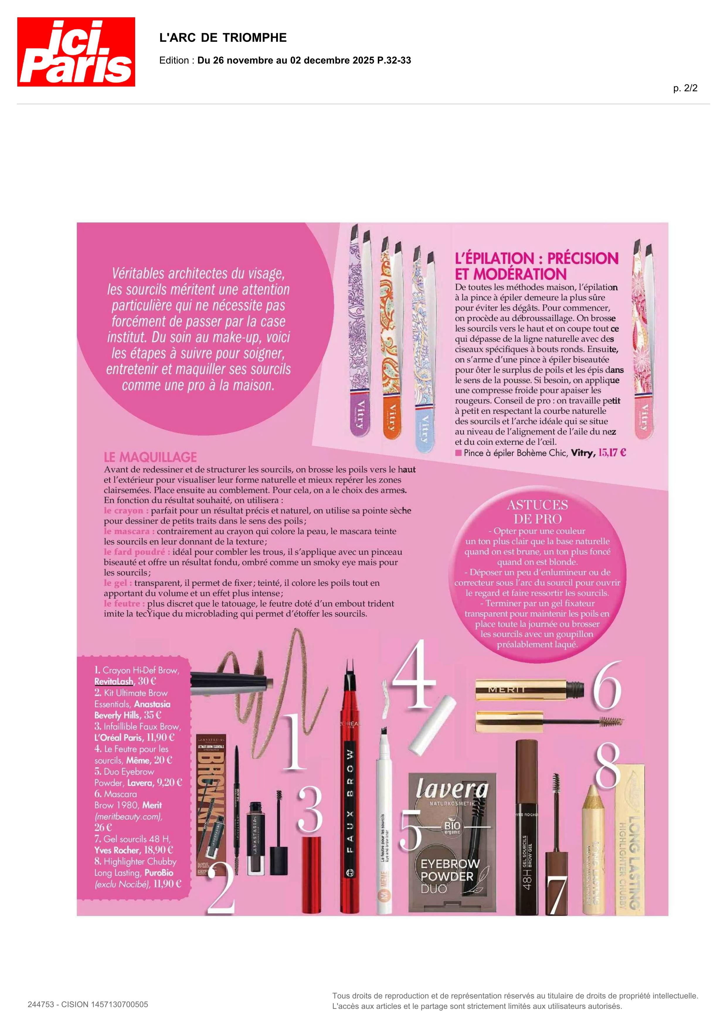 Crayon à sourcils Hi-def brow paru dans Ici Paris - Novembre 2025